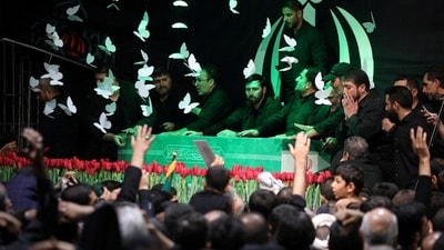 Coffin of Iran's late Supreme Leader Ayatollah Ali Khamenei, during a farewell ceremony near the office of the late Iranian leader, in Tehran, Iran, July 3, 2026. (REUTERS)