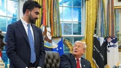 During his roughly 20-minute address, Mamdani reflected on how political power has historically been used to divide communities for influence and gain. (AP) During his roughly 20-minute address, Mamdani reflected on how political power has historically been used to divide communities for influence and gain. (AP)