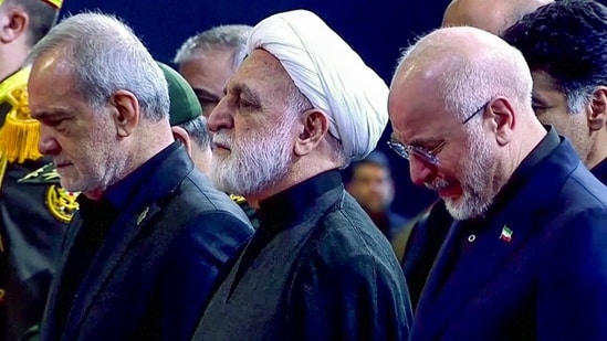 Khamenei funeral highlights: Delegates and leaders mourn at the funeral ceremony of Iran's late Supreme Leader Ayatollah Ali Khamenei, who was killed on February 28 during Israeli and US airstrikes on Iran, in Tehran on Friday. Khamenei funeral highlights: Delegates and leaders mourn at the funeral ceremony of Iran's late Supreme Leader Ayatollah Ali Khamenei, who was killed on February 28 during Israeli and US airstrikes on Iran, in Tehran on Friday.