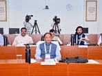 Chhattisgarh Chief Minister Vishnu Deo Sai (centre) during the inaugural session of the two-day ‘Chintan Shivir 3.0’ at IIM, in Raipur on Saturday. (ANI Photo)
