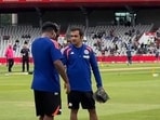 Sanju Samson and Gautam Gambhir having a chat after the toss in 2nd T20I.