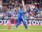 India's Vaibhav Sooryavanshi bats during the T20 cricket match between England and India in Manchester, England (AP Photo/Dave Thompson)
