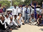 Members of Bahujan Samaj Party protesting outside Mini Secretariat in Ludhiana on Friday. (Manish/HT) Members of Bahujan Samaj Party protesting outside Mini Secretariat in Ludhiana on Friday. (Manish/HT)