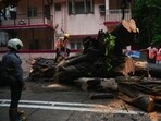 Mumbai, India. June 30, 2026 - Vihan Srivastav, an 11-year-old student, died, and four other children were injured when a large tree collapsed onto their school bus on Road No 11 in Chembur, Mumbai, India. June 30, 2026. (Photo by Raju Shinde/HT Photo) (Raju Shinde)