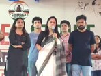 Mahua Moitra at the CJP protest at Jantar Mantar.