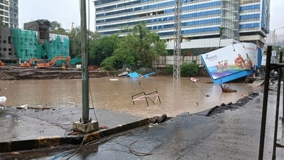 A road cave-in occurred on LBS Road in Mumbai's Bhandup during construction work at an under-construction site. Authorities have cautioned that disruptions to local travel and some degree of structural damage cannot be ruled out during this period. (Praful Gangurde/HT) A road cave-in occurred on LBS Road in Mumbai's Bhandup during construction work at an under-construction site. Authorities have cautioned that disruptions to local travel and some degree of structural damage cannot be ruled out during this period. (Praful Gangurde/HT)