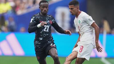 Morocco's Azzedine Ounahi (8), who scored two goals in the 3-0 win over Canada in the round of 16 in Houston on Saturday. (AP) Morocco's Azzedine Ounahi (8), who scored two goals in the 3-0 win over Canada in the round of 16 in Houston on Saturday. (AP)