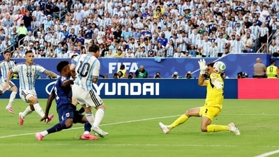 After Vozinha made multiple saves, Lionel Messi finally broke the deadlock in the 29th minute. (REUTERS)