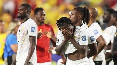 Ghana's Abdul Fatawu looks dejected after the match as Ghana are eliminated from the World Cup (REUTERS)