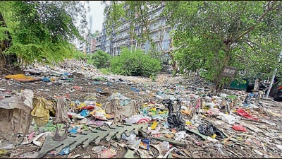 The rear portion of Feroze Gandhi Market that has been turned into a dumping ground. (Gurpreet Singh/HT) The rear portion of Feroze Gandhi Market that has been turned into a dumping ground. (Gurpreet Singh/HT)