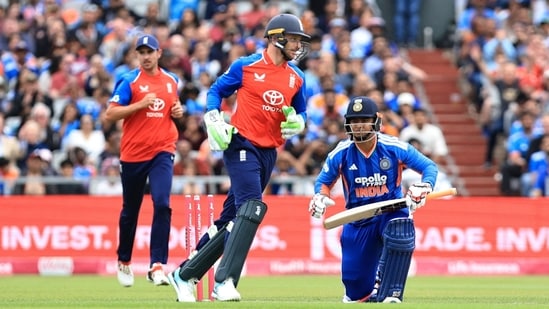 Vaibhav Sooryavanshi, at 15 years and 99 days, became the youngest to debut for India. However, he could only score 14 off 10 balls. He hit two sixes.(Action Images via Reuters)