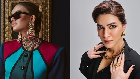 (L-R) Businesswoman Natasha Poonawalla and actor Kriti Sanon prove that oversized jewellery is the easiest way to make a style statement