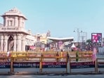 A view of a barricade installed at the Shri Ram Janmabhoomi premises, in Ayodhya on Friday.