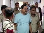 The convicted Bihar BJP MLA Raju Kumar Singh, culpable of homicide, produced before the Rouse Avenue Court in the celebratory firing death case of a woman (2018), in Delhi 