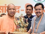 BJP national president Nitin Nabin felicitates chief minister Yogi Adityanath with a Lord Ganesha idol in Lucknow on Saturday. (ANI PHOTO) BJP national president Nitin Nabin felicitates chief minister Yogi Adityanath with a Lord Ganesha idol in Lucknow on Saturday. (ANI PHOTO)