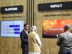 Prime Minister Narendra Modi during the inauguration of India AI Impact Expo, at Bharat Mandapam in New Delhi. Sarvam AI co-founder Pratyush Kumar also seen. 