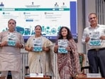 Delhi Chief Minister Rekha Gupta and others during the launch of state Government's EV portal under the new EV policy.