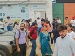 Students outside the examination centre at SBS Synetic College on Chandigarh Road after appearing for ICAR exam in Ludhiana. (HT Photo)
