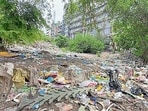 The rear portion of Feroze Gandhi Market that has been turned into a dumping ground. (Gurpreet Singh/HT)