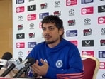 Ishan Kishan interacting with the reporters.