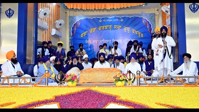 Akal Takht acting jathedar Giani Kuldeep Singh Gargaj addressing a Panthic gathering organised by the Shiromani Gurdwara Parbandhak Committee (SGPC) at Gurdwara Manji Sahib Diwan Hall in the Golden Temple complex.