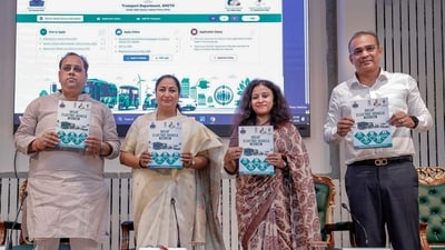 Delhi Chief Minister Rekha Gupta and others during the launch of state Government's EV portal under the new EV policy. (@gupta_rekha) Delhi Chief Minister Rekha Gupta and others during the launch of state Government's EV portal under the new EV policy. (@gupta_rekha)