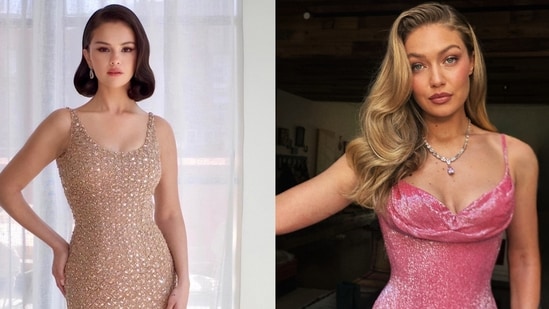 (L-R) Selena Gomez and Gigi Hadid turn up in style for singer Taylor Swift's wedding in NYC.