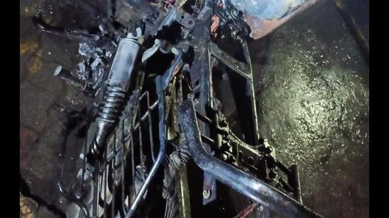 One of the bikes set on fire in Baltana furniture market on Sunday.