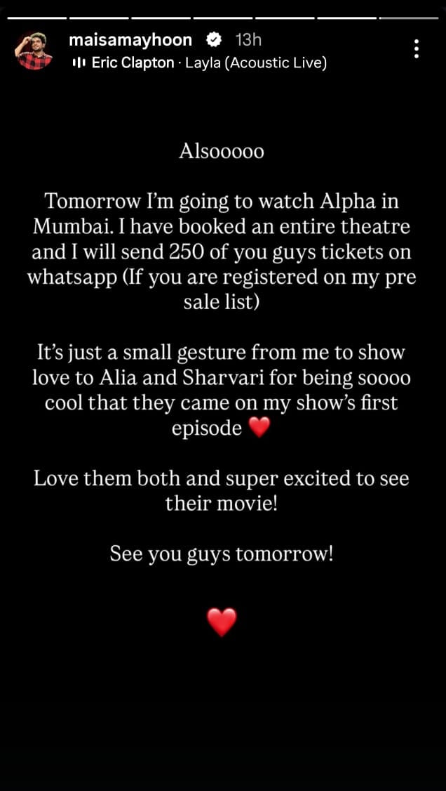 Samay Raina's sweet gesture to support Alia Bhatt and Sharvari's Alpha. Samay Raina's sweet gesture to support Alia Bhatt and Sharvari's Alpha.