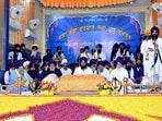 Akal Takht acting jathedar Giani Kuldeep Singh Gargaj addressing a Panthic gathering organised by the Shiromani Gurdwara Parbandhak Committee (SGPC) at Gurdwara Manji Sahib Diwan Hall in the Golden Temple complex.