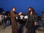 Arjun Rampal with Ranveer Singh on the sets of Dhurandhar: The Revenge.
