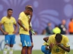 Neymar reacts after losing the 2026 World Cup round of 16 football match between Brazil and Norway.
