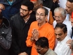 Mumbai, India – 05 July 2026: Shiv Sena (UBT) chief Uddhav Thackeray, along with Aditya Thackeray and Shiv Sena activists, performed the Ram Raksha Maha Aarti at Dadar Hanuman Mandir today to condemn the alleged Ayodhya Ram Mandir scam, in Mumbai, India, on Sunday, 05 July 2026. (Photo by Bhushan Koyande/HT Photo)
