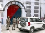 Police team reaches Ayodhya district jail to question the accused in the alleged Ram Mandir donation embezzlement case. (ANI)