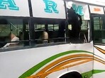 The boulder-hit bus, on Sunday. (HT Photo)