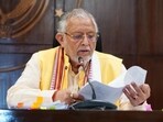 UP finance minister Suresh Kumar Khanna talking to the media after cabinet meeting in Lucknow on July 6. (Sourced)