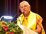 Uttar Pradesh governor Anandiben Patel addressing convocation of Raja Mahendra Pratap Singh University on July 6. (HT photo)