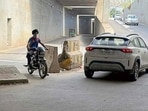 Violations galore at Pakhowal road underbridge in Ludhiana. (HT Photo)
