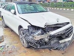 Police said the Mercedes, carrying a couple and two children, was travelling towards Rajiv Chowk from Sohna.