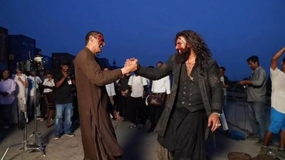 Arjun Rampal with Ranveer Singh on the sets of Dhurandhar: The Revenge. Arjun Rampal with Ranveer Singh on the sets of Dhurandhar: The Revenge.