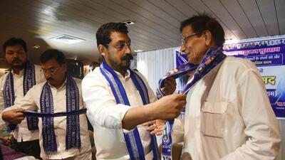 Azad Samaj Party (Kanshi Ram) president Chandra Shekhar Azad welcomes former Uttar Pradesh minister Masood Ahmad into the party fold in Lucknow on Monday. (Deepak Gupta/HT Photo) Azad Samaj Party (Kanshi Ram) president Chandra Shekhar Azad welcomes former Uttar Pradesh minister Masood Ahmad into the party fold in Lucknow on Monday. (Deepak Gupta/HT Photo)