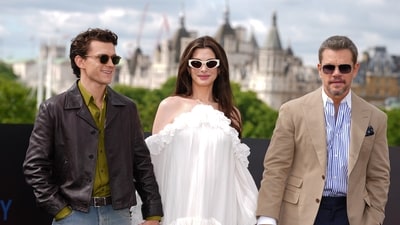 That's the Odyssey family! Tom Holland, from left, Anne Hathaway and Matt Damon strike a pose at The Odyssey photocall in London. (Photo by Scott A Garfitt/Invision/AP) (AP Photo/Scott A Garfitt) That's the Odyssey family! Tom Holland, from left, Anne Hathaway and Matt Damon strike a pose at The Odyssey photocall in London. (Photo by Scott A Garfitt/Invision/AP) (AP Photo/Scott A Garfitt)