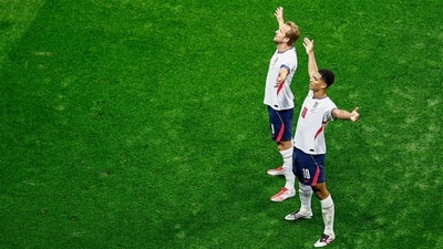 Harry Kane and Jude Bellingham after the second goal of England. (AFP) Harry Kane and Jude Bellingham after the second goal of England. (AFP)