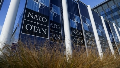 FILE PHOTO: Banners hang outside the NATO headquarters, ahead of the NATO foreign ministers meeting, in Brussels, Belgium November 28, 2023. (REUTERS) FILE PHOTO: Banners hang outside the NATO headquarters, ahead of the NATO foreign ministers meeting, in Brussels, Belgium November 28, 2023. (REUTERS)