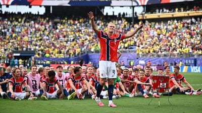 Norway's Erling Haaland celebrates with teammates after defeating Brazil and qualifying for the quarter finals of the FIFA World Cup. (Reuters) Norway's Erling Haaland celebrates with teammates after defeating Brazil and qualifying for the quarter finals of the FIFA World Cup. (Reuters)
