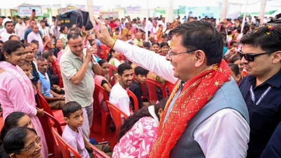 Uttarakhand Chief Minister Pushkar Singh Dhami in Champawat on Sunday. (@pushkardhami X)