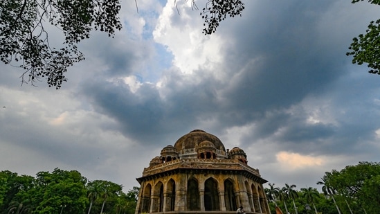 Gram it: Dark clouds hover over Lodhi Gardens as the weather turns dramatic. Heavy to extremely heavy rainfall is likely to continue across several parts of the country on Tuesday, as the India Meteorological Department (IMD) has issued a forecast of active southwest monsoon. (Photo: RAJ K RAJ/HT)