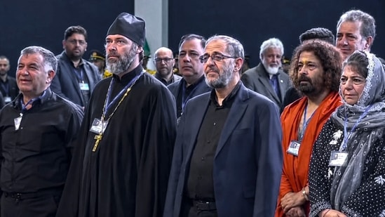 Peoples Democratic Party (PDP) president Mehbooba Mufti and others attend the funeral ceremony of Iran's slain supreme leader Ayatollah Ali Khamenei, in Tehran. (PTI)