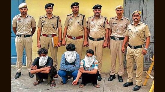 The accused in police custody on Monday. (HT Photo)