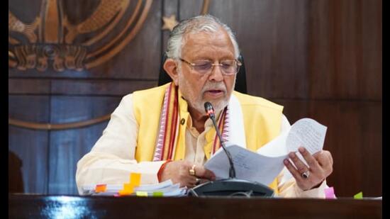 UP finance minister Suresh Kumar Khanna talking to the media after cabinet meeting in Lucknow on July 6. (Sourced)